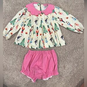 Cecil & Lou Nutcracker Christmas print matching diaper set size 24 M